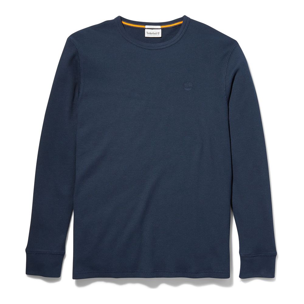 Timberland Πουκαμισα Ανδρικα Σκουρο Μπλε - Wharf River Waffle-Knit Crewneck - Greece 1382974-TC